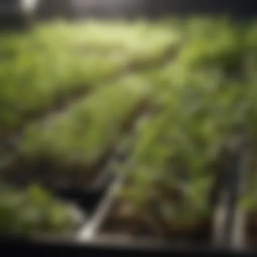 Aesthetic overview of a shallow grow tray filled with vibrant seedlings.