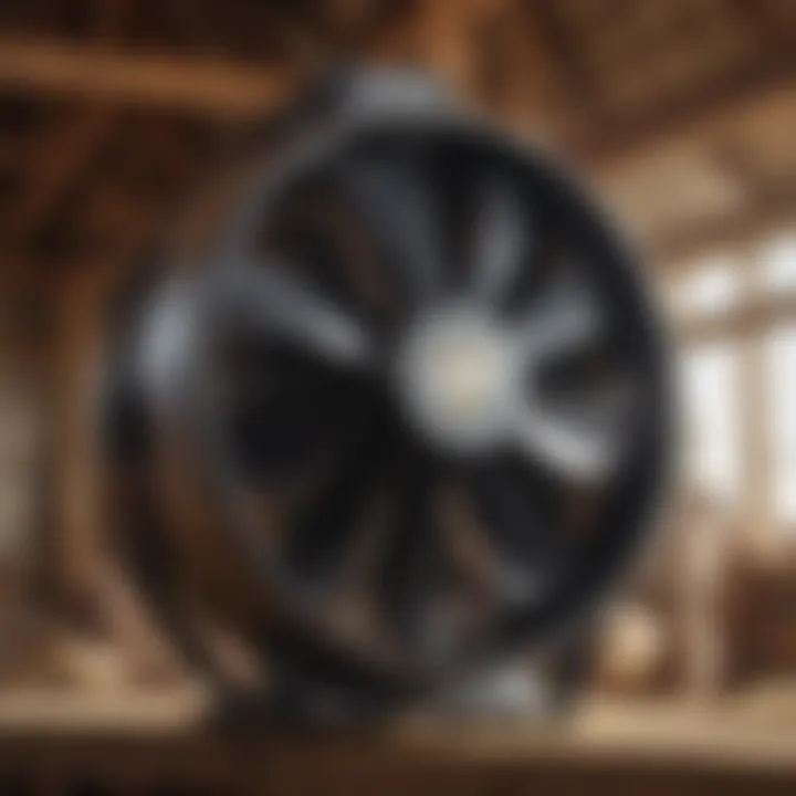 Close-up of a cool barn fan showing its advanced design