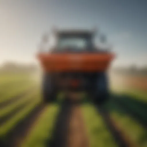 A high-tech fertilizer spreader in a lush field