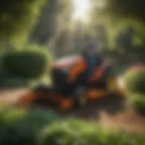 An Agway rototiller in a lush garden setting