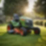 All-wheel drive lawn mower on a lush green lawn