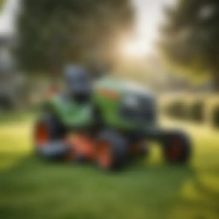 All-wheel drive lawn mower on a lush green lawn