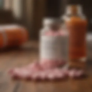 A close-up of amoxicillin capsules on a wooden surface with a blurred background.