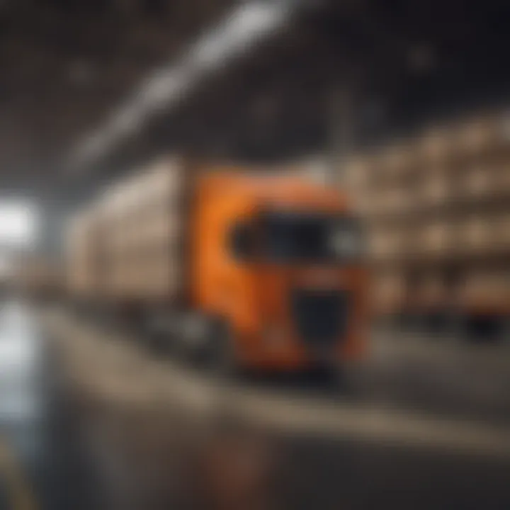 Cab and chassis truck in operation transporting goods within a warehouse