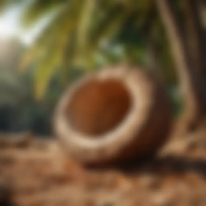 Illustration of coconut husk fiber's environmental impact in a sustainable context