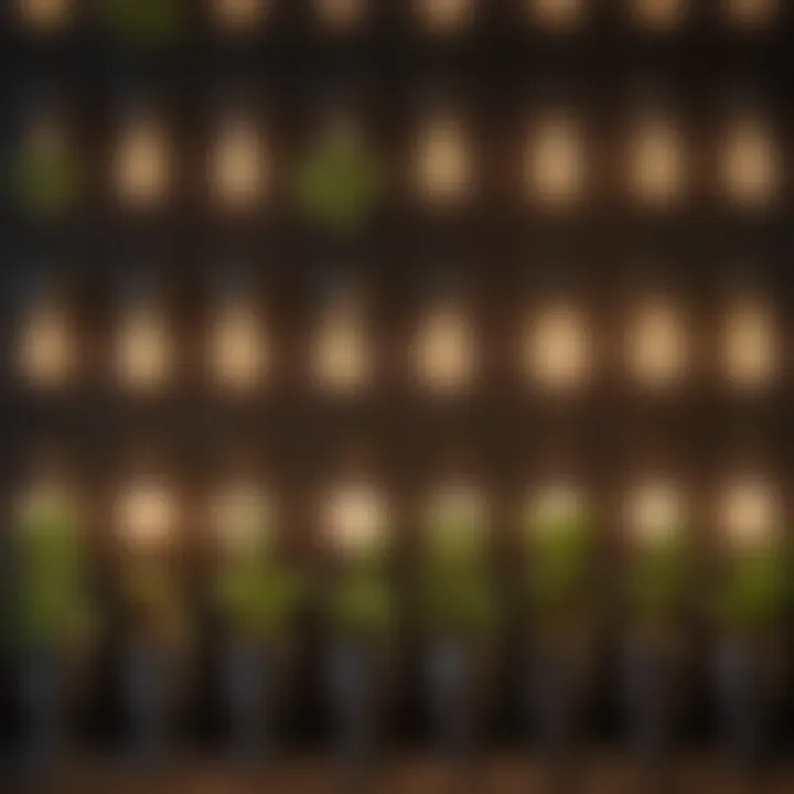 Multiple types of small grow light bulbs arranged aesthetically on a display