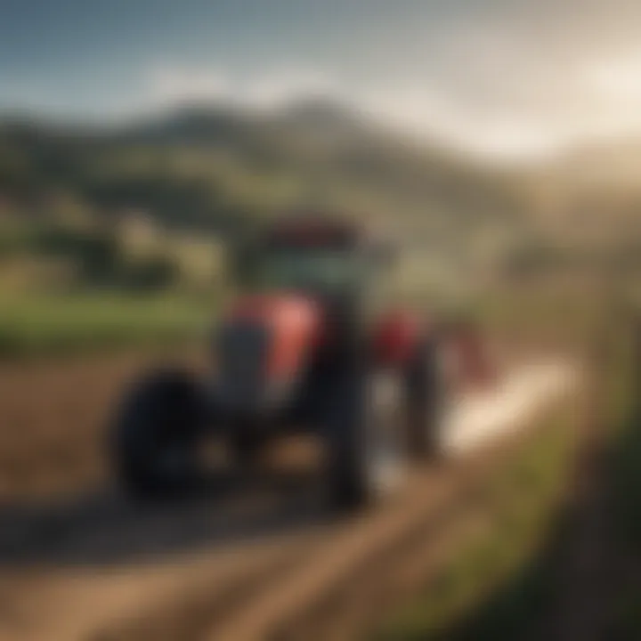 An Antonio Carraro tractor efficiently maneuvering through a diverse farm landscape.