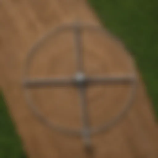 Aerial view of a center pivot irrigation system in action, showcasing lush crops in a circular pattern.