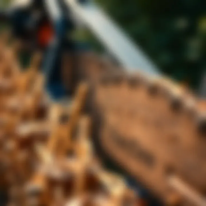 Close-up on safety features of automated tree cutting equipment