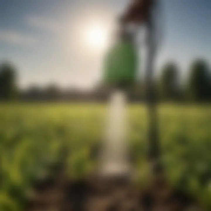 A close-up of the nozzle of a backpack weed killer sprayer demonstrating functionality and precision.