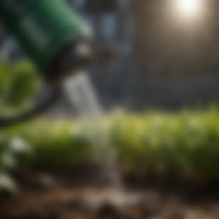 Close-up of the advanced nozzle feature of a battery powered watering can