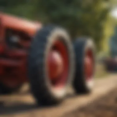 Close-up of a vintage tractor ready for bidding