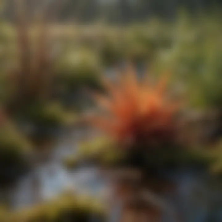 A close-up view of bog plants that thrive in unique ecological conditions