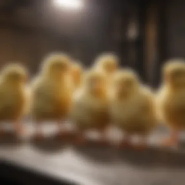 Chicks in a controlled temperature environment