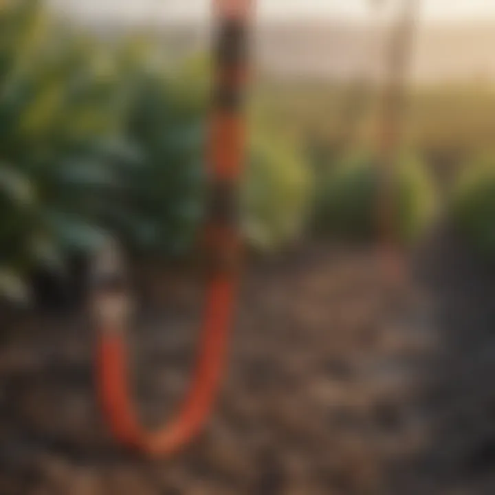 Bungee straps securing agricultural equipment in a field