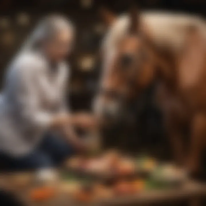 Veterinarian assessing a senior horse's diet