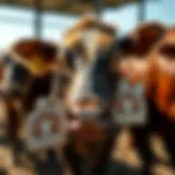 Close view of cattle tick tags on livestock