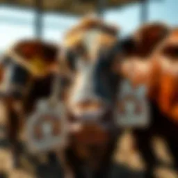 Close view of cattle tick tags on livestock