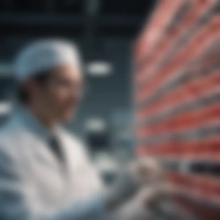 A lab technician analyzing cell cultures in a controlled environment