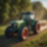 Modern tractor in a lush field