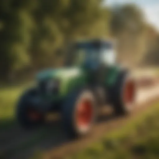 Modern tractor in a lush field