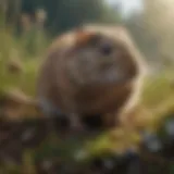 A close-up of a vole in its natural habitat, showcasing its small size and distinctive fur.