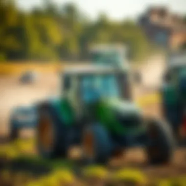 Illustration of various types of irrigation tractors in use