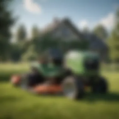 Diesel Lawn Mower in Action A diesel lawnmower in action on a lush green lawn