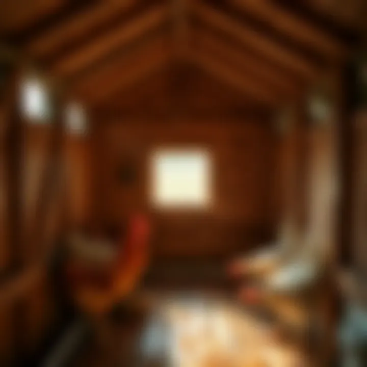 Inside view of a well-maintained chicken nesting coop