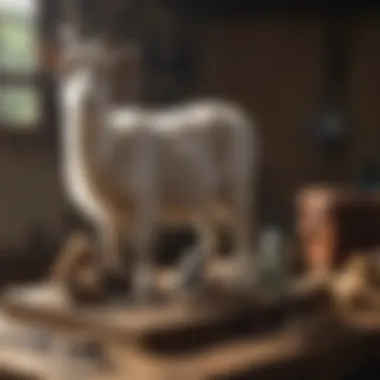 Essential grooming tools organized near a goat grooming stand