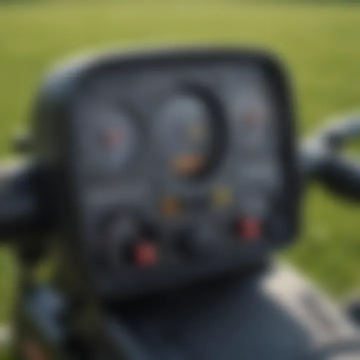 Close-up of a riding lawn mower's control panel