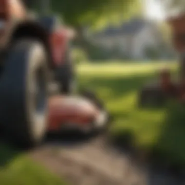Maintenance tools beside a riding lawn mower