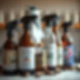 Variety of natural worm sprays displayed in bottles