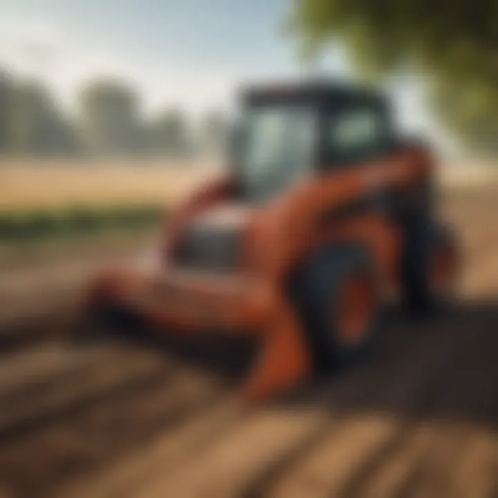 A skilled operator using a skid steer with a quick attach adapter in an agricultural setting.