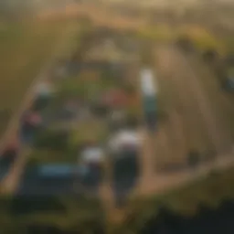 Aerial view of a diverse modern farm showcasing various crops