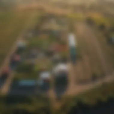 Diverse Modern Farm Landscape Aerial view of a diverse modern farm showcasing various crops