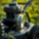 Detailed view of a push mower's cutting mechanism showcasing precision engineering
