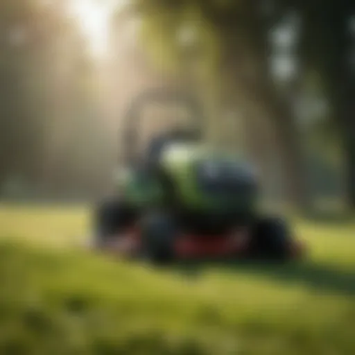 A pristine zero-turn mower in a lush green field