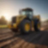 Cat rubber tire loader operating in a field