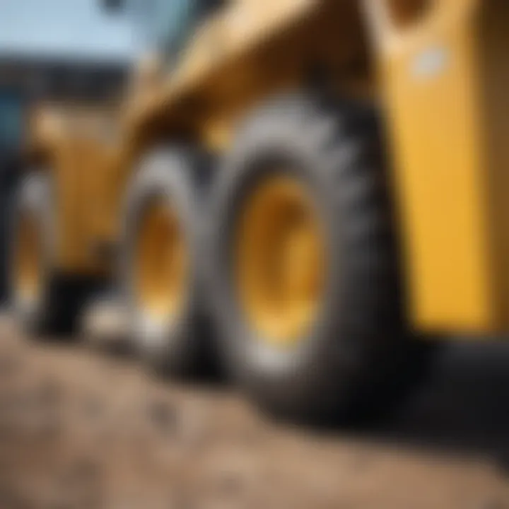 Close-up of Cat rubber tire loader specifications