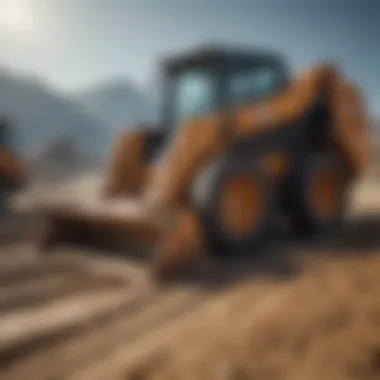 Skid loader in action utilizing a tooth bucket on a construction site