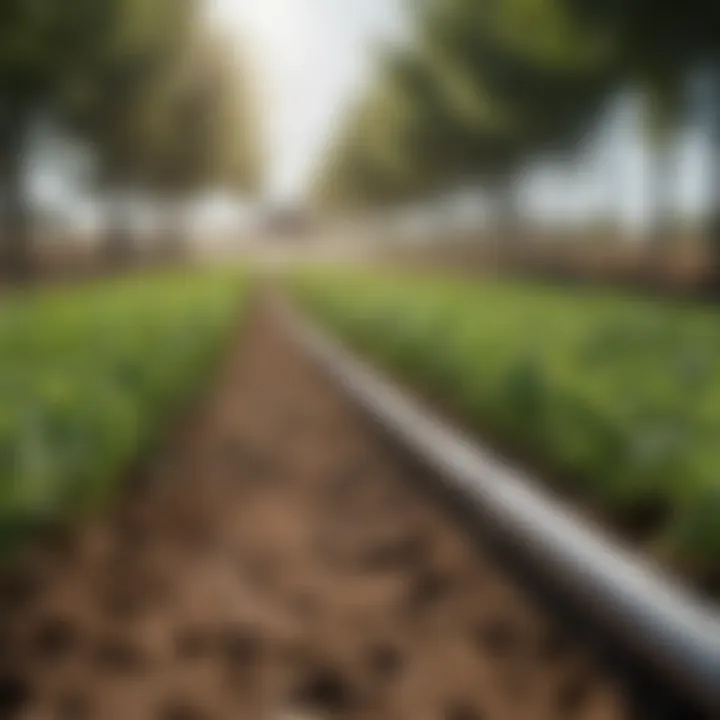 Healthy crops supported by poly pipe irrigation