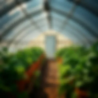 Inside view of the hoop house with thriving plants