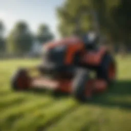 A powerful country lawn mower in action across a vast field
