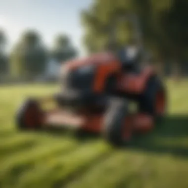 A powerful country lawn mower in action across a vast field