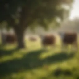 A lush pasture with grazing cattle, symbolizing sustainable farming practices