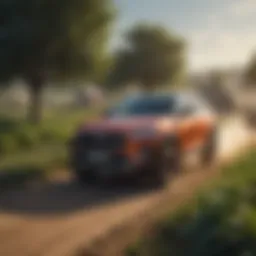 Crossover utility vehicle navigating a farm landscape