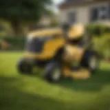 Cub Cadet lawn tractor in action on a lush green lawn