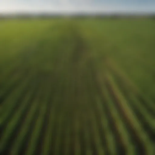 Aerial view of cornfields showcasing varying shades of green.