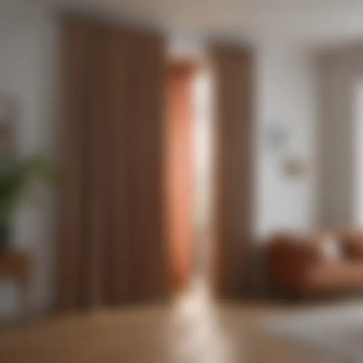 Elegant curtain draped as a door in a modern living space